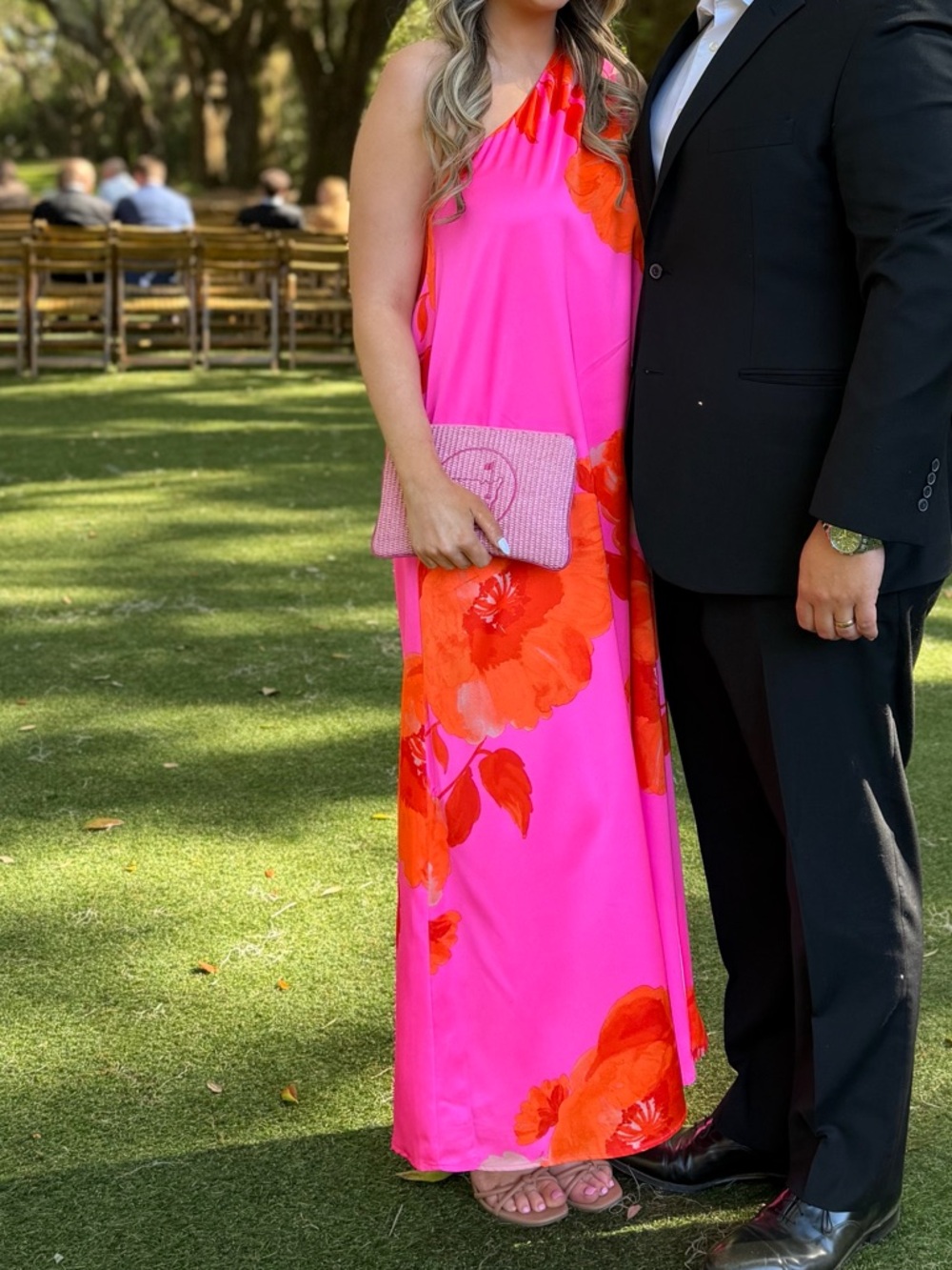 Hot Pink & Orange Floral Halter Maxi Dress Size medium